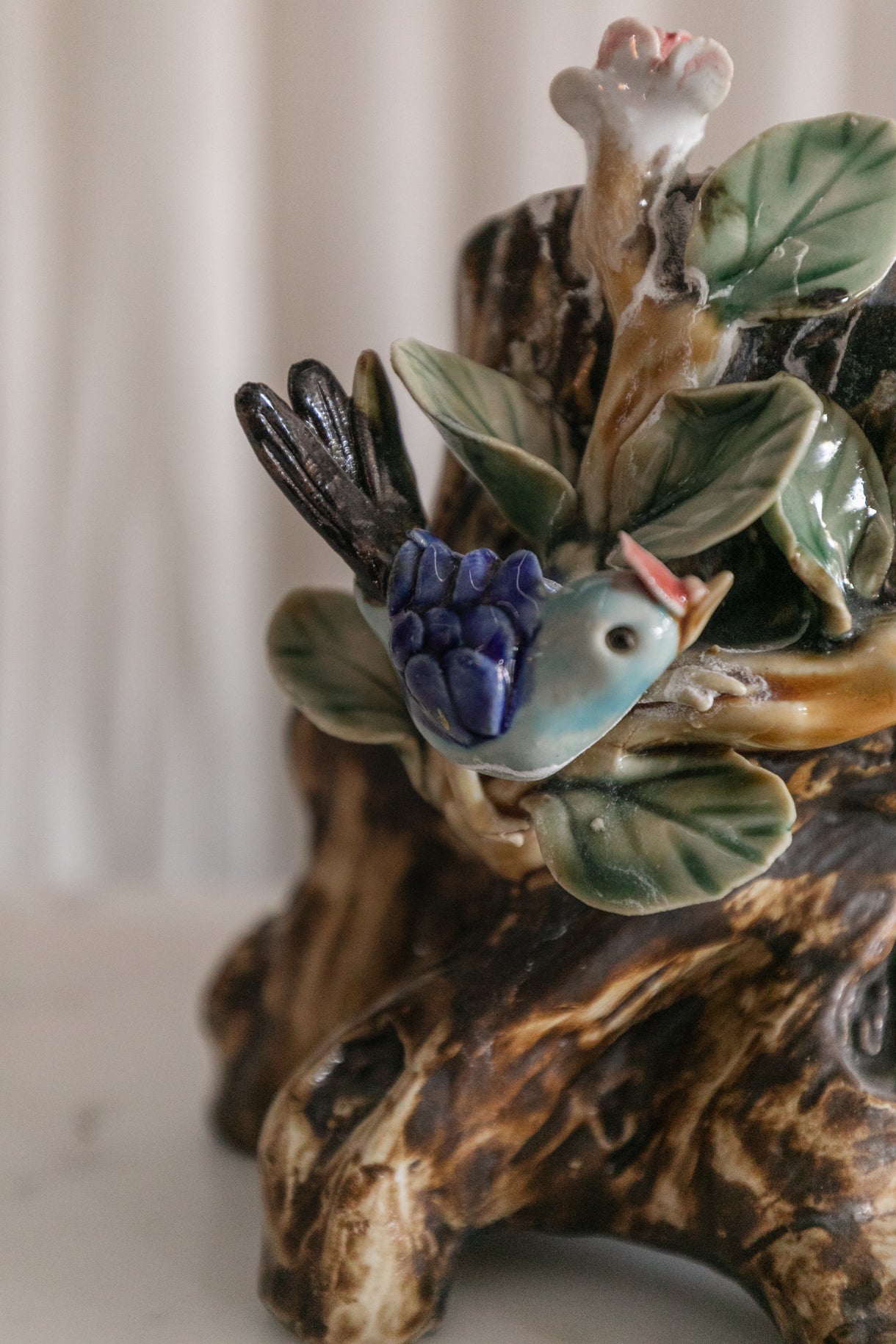 Majolica Vase w/ Little Bird