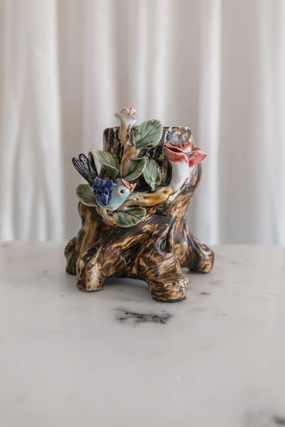 Majolica Vase w/ Little Bird