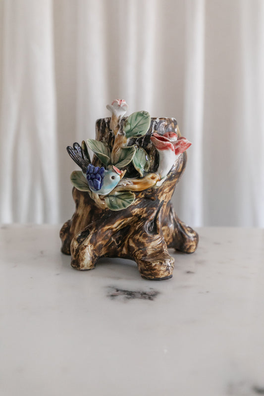 Majolica Vase w/ Little Bird