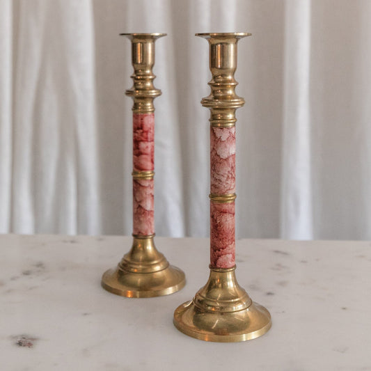 Faux Marble Candlesticks, Pair