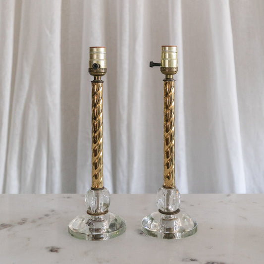 Brass/Glass Lamps, 2 Available