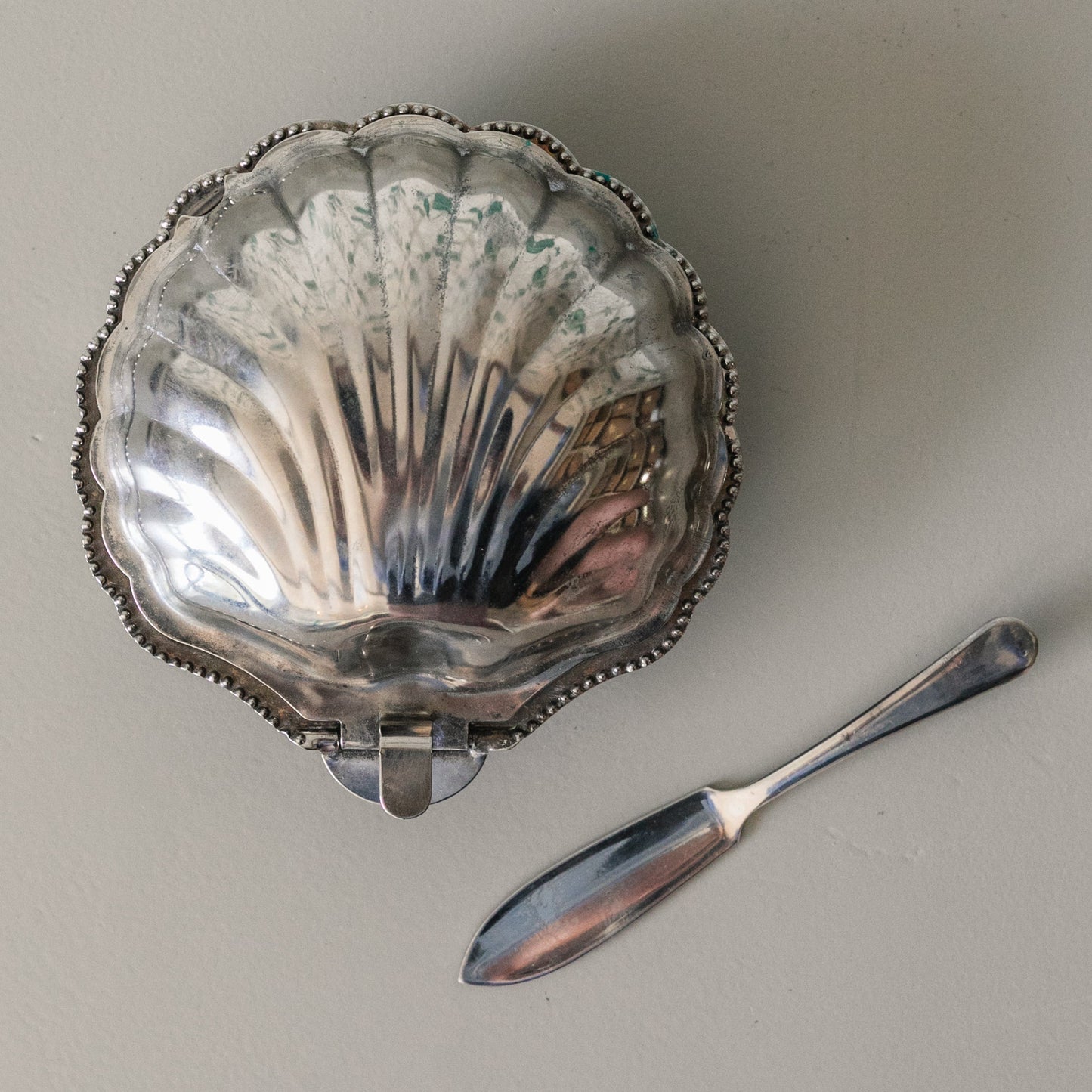 Silverplate Dish and Knife
