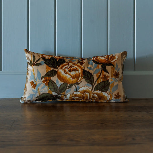 Cornflower and Gold Floral Pillow