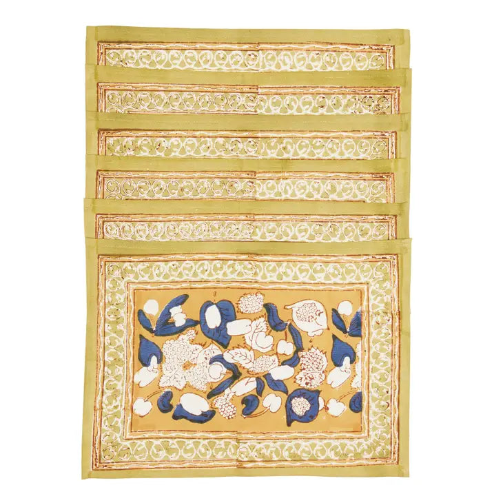 Mustard and Blue Harvest Placemats, Set of 6