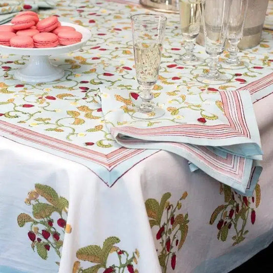 Strawberry Blue Tablecloth