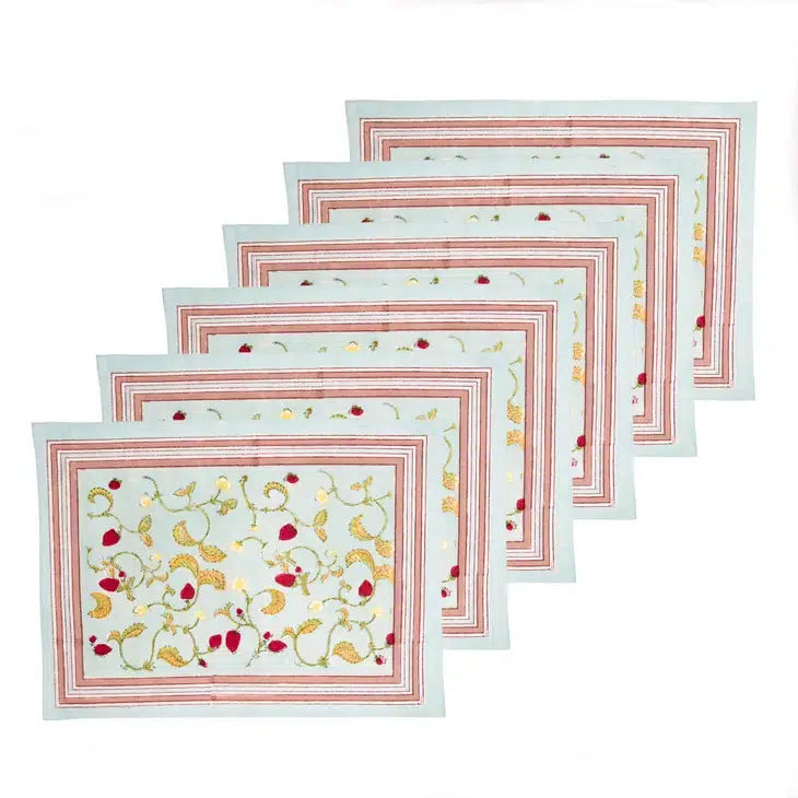 Strawberry Blue Placemats, Set of 6